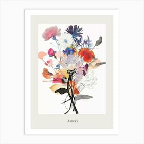 Asters 1 Collage Flower Bouquet Poster Art Print