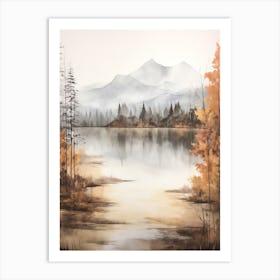 Lake In The Woods In Autumn, Painting 3 Art Print