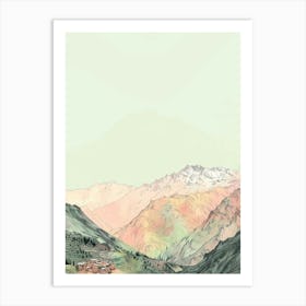 Toubkal Morocco Color Line Drawing (8) Art Print