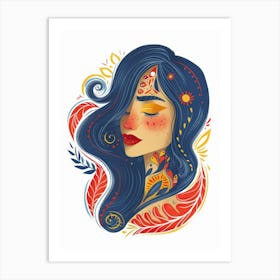 Girl With Feathers 1 Art Print