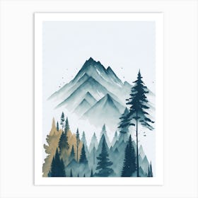 Mountain And Forest In Minimalist Watercolor Vertical Composition 289 Art Print