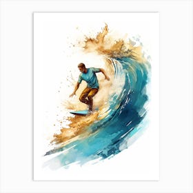 Surfing In A Wave Watercolour Vector 1 Art Print