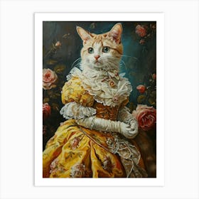 Cat In Medieval Gold Dress Rococo Inspired 2 Art Print