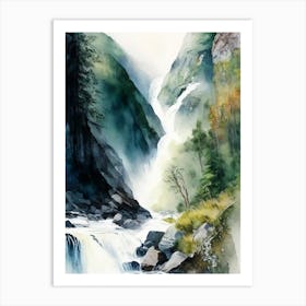 Kjosfossen, Norway Water Colour  (3) Art Print