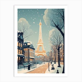 Winter Travel Night Illustration Paris France 4 Art Print