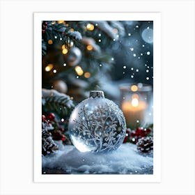 Christmas Card Crafted From Pure White Paper Dwarfed In The Presence Of Winter Foliage Embellished Art Print