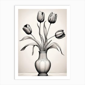 Vase of Tulips Minimalist Line Drawing Art Print