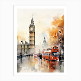 London United Kingdom In Autumn Fall, Watercolour 4 Art Print