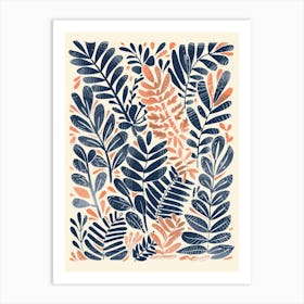 Tropical Leaves In Blue And Pink Art Print