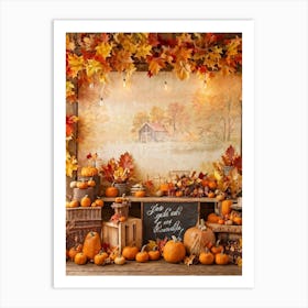 Autumnal Festival Scene Acorn Embraced By Falling Leaves Pumpkins Nestled Among Harvested Vegetabl (3) Art Print