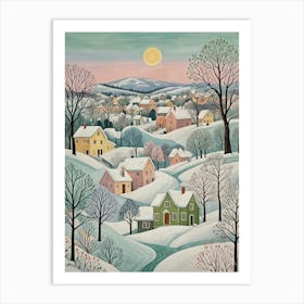 Pastel Winter Village Art Print