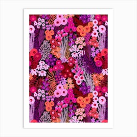 Berry Tone Abstract Floral Wild Flower Meadow Painterly Art Print