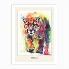 Cougar Colourful Watercolour 1 Poster Art Print