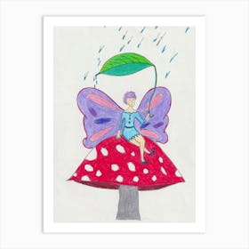 Butterfly Fairy on Mushroom Tuffet Art Print