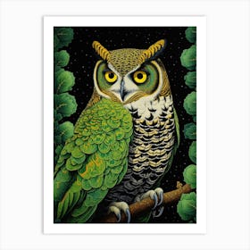 Ohara Koson Inspired Bird Painting Great Horned Owl 3 Art Print