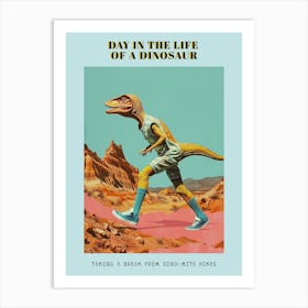 Retro Dinosaur Hiking Collage 3 Poster Art Print