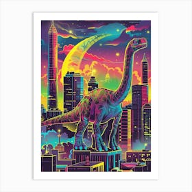 Neon Brachiosaurus In A Cityscape 1 Art Print