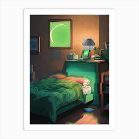 Room With A Green Bed Art Print