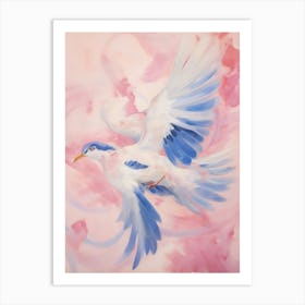 Pink Ethereal Bird Painting Blue Jay 1 Art Print