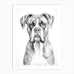 Boxer Dog, Line Drawing 7 Art Print
