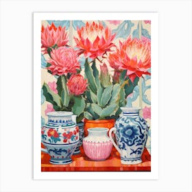 Cactus Painting Maximalist Still Life Acanthocalycium Cactus 4 Art Print