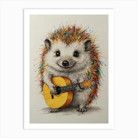 Hedgehog Playing Guitar 21 Art Print