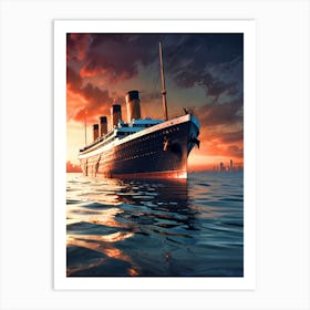 Titanic At Sunset Art Print