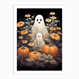 Cute Bedsheet Ghost, Botanical Halloween Watercolour 116 Art Print