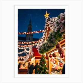 Christmas Market At Night Art Print