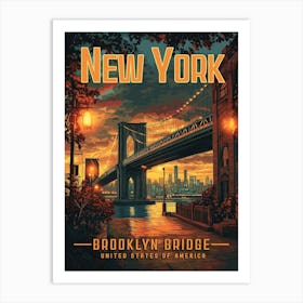 Brooklyn Bridge Sunrise - A Stunning Travel Poster Art Print