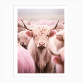 Pink Realistic Photography Of Highland Cows 2 Art Print