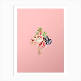 Vintage Gloxinia Flower Botanical on Soft Pink n.0598 Art Print