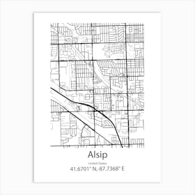 Alsip,United States Minimalist Map Art Print