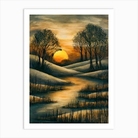 Sunset Over The River 1 Art Print