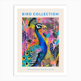 Peacock & Feathers Colourful Portrait 3 Poster Art Print