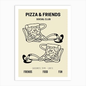 Pizza And Friends Social Club Retro Food Kitchen Art Print