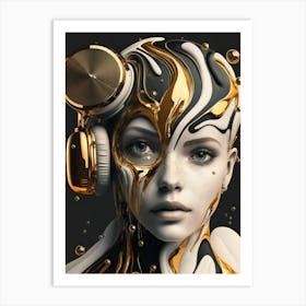 Headphones woman Art Print