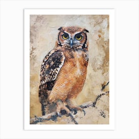 African Wood Owl Japanese Painting 8 Art Print