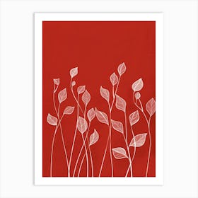 Leaves On A Red Background 1 Art Print