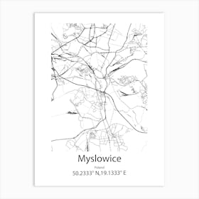 Myslowice,Poland Minimalist Map Art Print