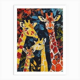 Sweet Painting Of Giraffe Family 1 Art Print