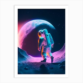 Astronaut Doing Moon Walk Neon Nights 1 Art Print