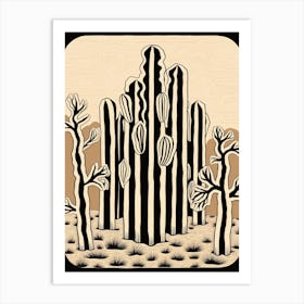B&W Cactus Illustration Organ Pipe Cactus 2 Art Print