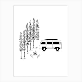 Campervan In The Forest Art Print