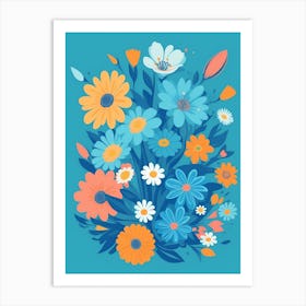 Beautiful Flowers Illustration Vertical Composition In Blue Tone 21 Art Print