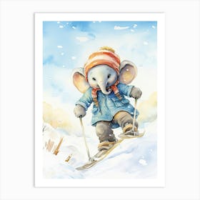 Elephant Painting Snow Boarding Watercolour 1 Art Print