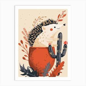 Hedgehog Cactus Minimalist Abstract Illustration 2 Art Print