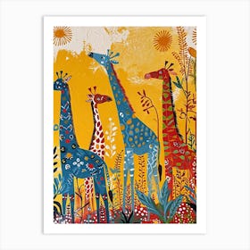 Mustard Textured Giraffe Herd 3 Art Print