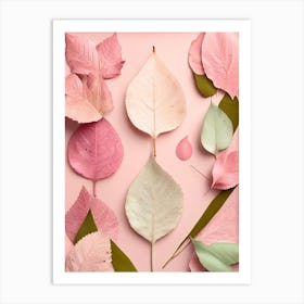 Autumn Leaves On Pink Background Art Print