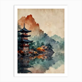 Chinese Pagoda By The Lake Art Print